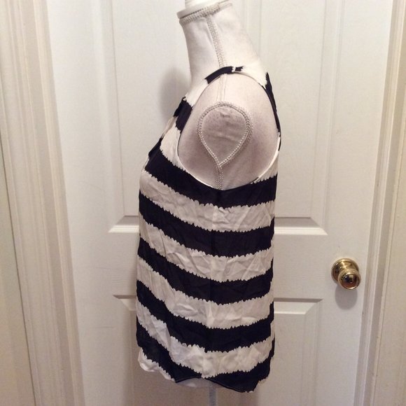 A.L.C. Top XS White Black Graphic Stripe Half Button Semi-Sheer Sleeveless - Picture 5 of 9